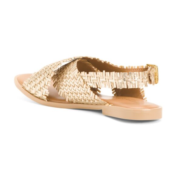 NEW CHRISTIAN DI RICCIO Made In Italy Woven Leather Cross Band Flat Sandals462m - Picture 2 of 2